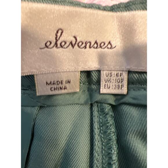 Elevenses Women’s High Waist Embroidered Buttons Flat Front Shorts Size 6P Green - Picture 5 of 5